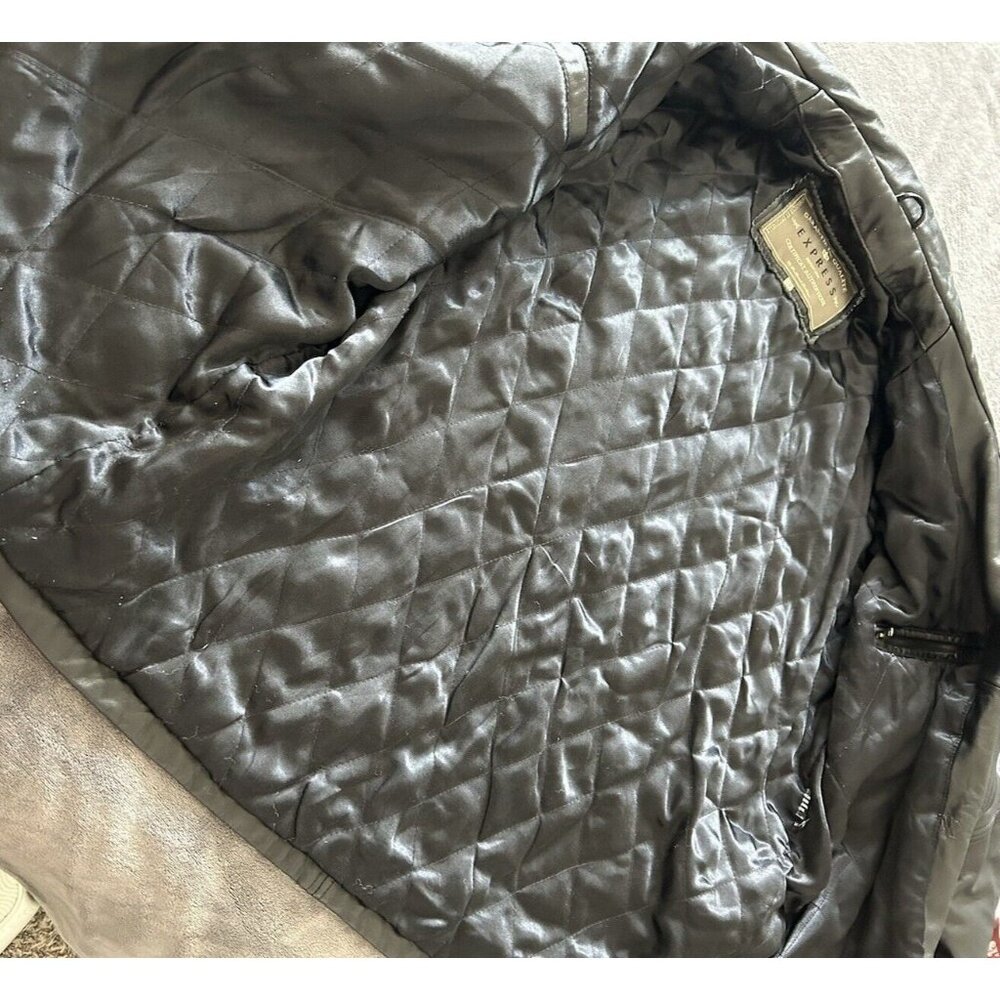 Express SIZE 54 Men's black genuine leather winter coat classic look - Picture 8 of 15